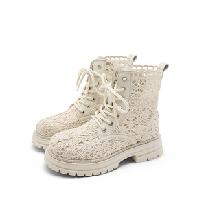 Bottines à plateforme épaisse pour femmes, respirantes, en maille, à lacets, style bohème, légères, courtes, d'été, couleur beige - Product Image 4