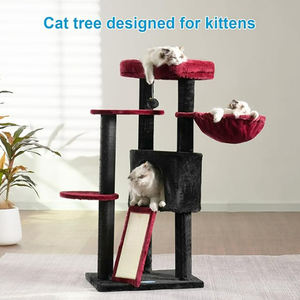 Pohon kucing kayu Playhouse tempat tidur Kondominium tiang gores dengan bola mainan hewan peliharaan bermain dan ruang istirahat - Product Image 2