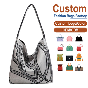 กระเป๋าผ้าแคนวาสลายม้าสไตล์วินเทจ กระเป๋าสะพายไหล่ทรงหลวมขนาดใหญ่สำหรับผู้หญิง - Product Image 1