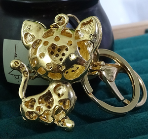 Porte-clés pendentif chat en alliage plaqué or <span class=keywords><strong>EASYA</strong></span>, style dessin animé tendance, breloque de sac mignon en forme d'animal incrusté de strass - Product Image 6