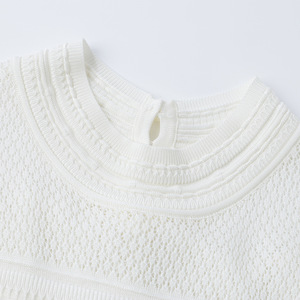 Nuovo Abito da Donna Bianco con Scollo a O, Patchwork Multistrato con Volant, Elegante e Casual, Senza Maniche, con Cut-out, Slim Fit in Maglia - Product Image 3