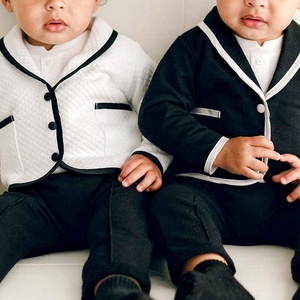 Motif solide 0-12 <span class=keywords><strong>mois</strong></span> bébé tenues 2-3 ans garçon ensemble de vêtements col tournant veste body pantalon avec poches - Product Image 1