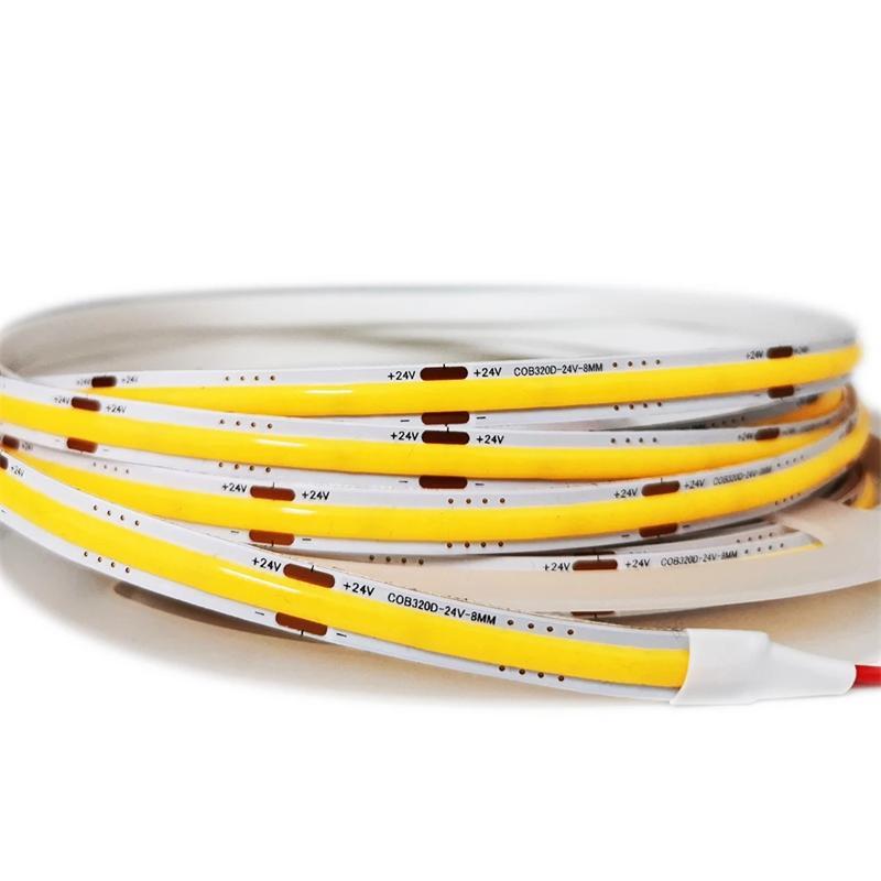 12V 24V COB LED Strip Light 320COB 480COB 528COB 384COB LEDs Flexible Tape High Density Linear Lighting Warm Natural White 8mm