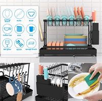 Égouttoir à vaisselle à 2 niveaux en acier inoxydable, grand format, résistant à la rouille, type sur pied, pour comptoir de cuisine, avec égouttoir pour vaisselle et couteaux