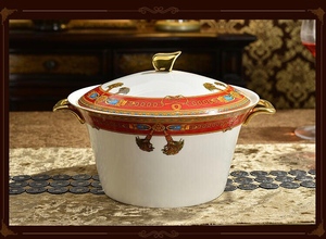 Olla para Sopa de Lujo Moderna de Alta Gama con Borde Dorado, Tapa de Cerámica, Diseño de Doble Asa, Tazón Grande sin Recubrimiento, para Uso Doméstico - Product Image 2