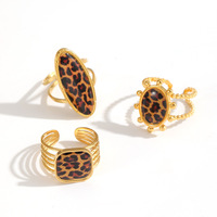 Nouvelle conception, bague ouverte tendance en acier inoxydable plaqué or 18 carats avec motif léopard pour femme, bijou de mode populaire sur internet