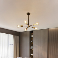 Lustre en fer forgé personnalisé et créatif, lampe de plafond LED pour salon, chambre à coucher, restaurant - Finition noire/dorée, CRI élevé