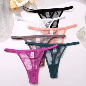 Vente d'usine, string sexy transparent pour femmes, broderie papillon, taille basse, string respirant, culotte en dentelle pour femmes - Product Image 2