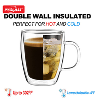 Tasse à café en verre à double paroi Pyglass, faite à la main, résistante à la chaleur, en verre transparent, pour la maison