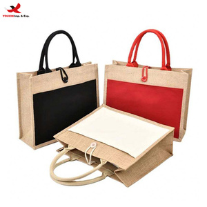 Sacs de courses en jute épais de haute qualité avec poignées, imprimés avec des logos personnalisés, grande capacité, sacs à main portables, commande en gros mixte prête à expédier - Product Image 1