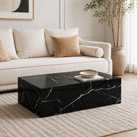 Ensemble de table basse rectangulaire moderne en placage de marbre et table d'appoint carrée sur piétement