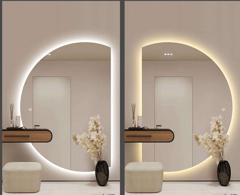 UkewEi Specchio da Parete for Bagno con LED, Semicerchio Specchio Retroilluminato Bagno, 3 Temperature di Colore, Anti-Appannamento, Senza Cornice Specchio Cosmetico ( Color : Right cut , Size : 80*72