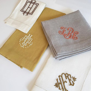 Servilleta de Lino 100% Orgánico Lavada a la Piedra, Rectangular, de Estilo Europeo, Bordada a Mano, Ecológica, Personalizable, de 60x60 cm, PMZW - Product Image 1