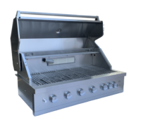 Îlot de cuisine extérieur en acier inoxydable 304 de haute qualité, résistant aux intempéries, avec barbecue à gaz 6 brûleurs, rôtissoire LED et sécurité flamme