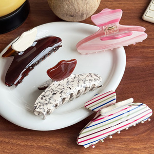 EASY Fermaglio per capelli a coda di cavallo in acetato fatto a mano, con motivo geometrico a righe colorate, alla moda, di alta qualità, per donna - Product Image 1