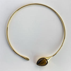 Gargantilla de estilo Serpiente de Cobre chapado en oro a la moda, <span class=keywords><strong>Collar</strong></span> Chapado en plata con piedra de ojo de Tigre de gota de agua Natural - Product Image 3