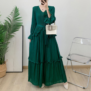 Vestidos Maxi de Poliéster con Pliegues Dulces Estilo Miyake, Tejidos, con Lazos, para Mujer, Elegantes, para Fiestas de Cumpleaños, Venta al por Mayor de Fábrica de Ropa - Product Image 2