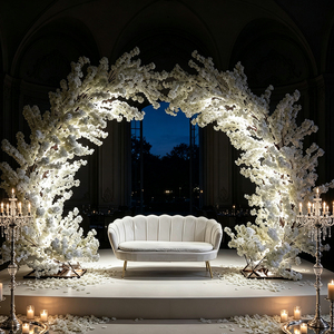 Arco de Flores de Cerezo Artificial Blanco, Arco Circular de 3 Metros de Altura, Arreglo Floral Luminoso para Fondo de Boda - Product Image 1