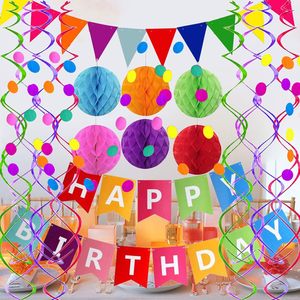 Set di forniture per feste colorate bandiera di carta cerchio Confetti ghirlanda vortice sfera a nido d'ape per festa di compleanno - Product Image 6