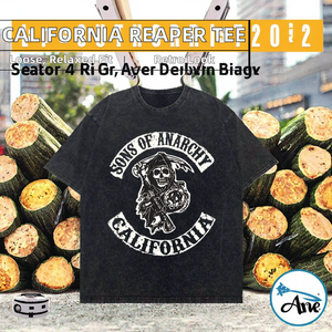Camiseta Oversize de Manga Corta con Cuello Redondo de Punto Lavado California Reaper 2026 Unisex Sons of Anarchy Vintage Biker Gang Cómoda y de Secado Rápido - Product Image 2