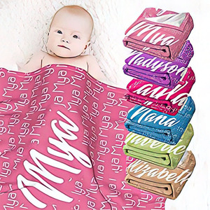 Cadeau <span class=keywords><strong>personnalisé</strong></span> flanelle chaud nouveau-né bébé couverture en polaire personnalisée avec nom Logo photo - Product Image 2