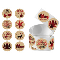 Rouleau de papier kraft de Noël, étiquettes adhésives imprimées en couleur, personnalisables, pour emballage cadeau, autocollants décoratifs, forme ronde