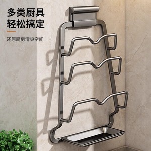 Wall Mounted Kitchen Pot Lid Rack Rectangle Punch Free Storage For Cutting Boards And Utensils - Product Image 2