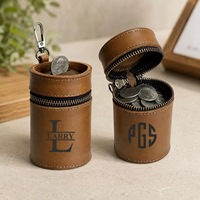 Tirelire vintage en cuir pleine fleur, boîte de rangement cylindrique pour pièces de monnaie, pochette zippée pour voiture