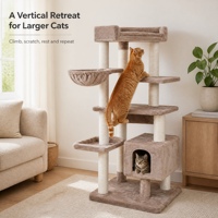 Arbre à chat multi-niveaux avec grandes zones de repos rembourrées, grotte en peluche couverte, maison en peluche, poteaux à gratter en jute et structure en polyester peluche