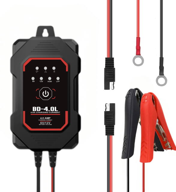 BD-4.0L Smart Car Battery Charger Marine Charger Maintainer 6V/12V 4A for Lead-Acid & Lithium with IP65 Waterproof with CE