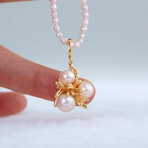 WENCHI DIY Pearl Accessories S925 Silver Pendant Simple <b>Necklace</b> with 6-9mm Round Beads White Gold Material China - Product Image 1