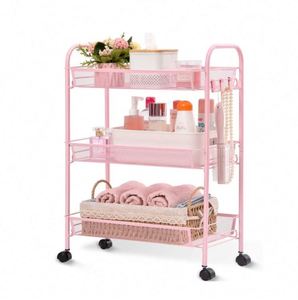 Wire Easy Assemble Utility Cart Storage <b>Trolley</b> Iron Multifunction Rolling Cart Mesh Kitchen Bathroom Laundry Room 3-tier Metal - Product Image 1