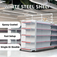 Étagère de présentation double face pour supermarché, rayonnage métallique pour épicerie avec panneau latéral en maille, bord avant rose, rayonnage de vente au détail
