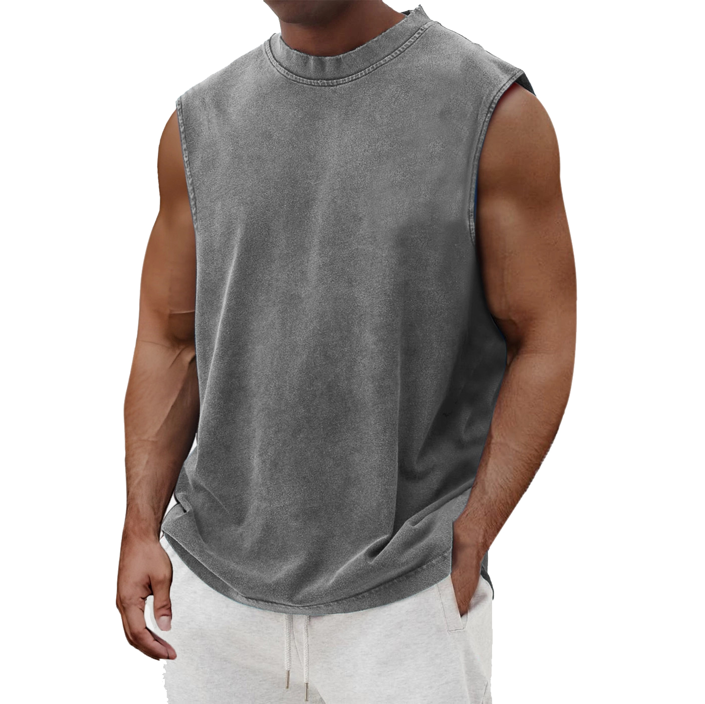 Men's Vintage Heavyweight Raw Edge Cotton Tank Top Oversized