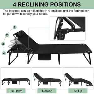 <span class=keywords><strong>Lit</strong></span> <span class=keywords><strong>de</strong></span> camping pliable en tissu portable - Chaise longue inclinable réglable à 3 positions avec oreiller - <span class=keywords><strong>Lit</strong></span> <span class=keywords><strong>de</strong></span> couchage extérieur (largeur 68 cm) - Product Image 2