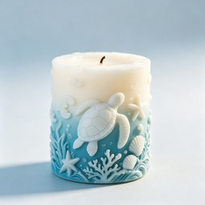 Ocean Themed Embossed Cylindrical Candle Mold For DIY Candle Making Kits Pillar Shape Transparent White Customizable Design - Product Image 1