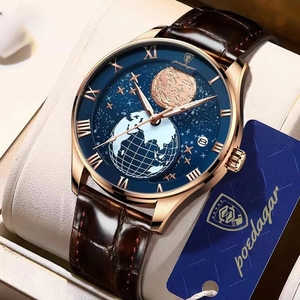 POEDAGAR 803 Montres à quartz en cuir tendance Offre Spéciale Montre pour homme Montre-bracelet étanche tendance Globe Cadran automatique Calendrier Montre-bracelet - Product Image 1