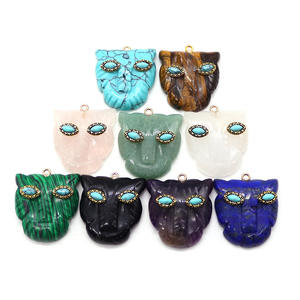 אבן חן מגולפת חצי יקרה תליון קסם ראש נמר אבנים טבעיות רוז קוורץ מלאכיט 18K זהב פאנק סִגְנוֹן מתנה לשני המינים - Product Image 6