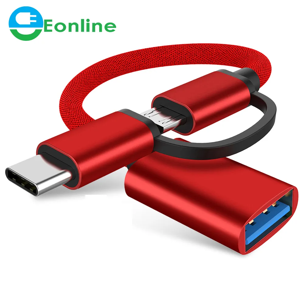 2IN1 Type-CマイクロUSBOTGアダプターケーブルUSB3.0メス-タイプCオスケーブルアダプターコンバーターUSB-Cケーブル (車用MP4電話用)