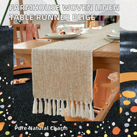 Chemin de table en lin tricoté jacquard brodé personnalisé style ferme, beige, lavable en machine, MORE TEXTILES pour la maison, les mariages et l'hôtellerie