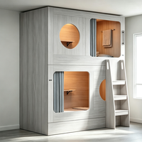 Lit-capsule moderne en bois avec rangement intégré, design populaire pour dortoirs, appartements, chambres, salons, auberges de jeunesse, aéroports et hôtels