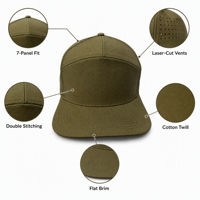 Topi Snapback 7 Panel Custom, Dapat Disesuaikan, Laser Cut, Bernapas, 100% Poliester, Cepat Kering, Pinggiran Datar, Topi Baseball Polos, Logo Custom