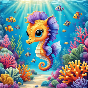 Kit de Peinture Diamant Imprimée pour Adultes DIY, Motif Hippocampe de Dessin Animé, avec Perles, Tissu à Poils Courts et Art en Verre Cristal - Product Image 2