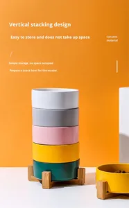 Cuenco de comida para gatos y perros antiderrames de patrón sólido Cuenco doble para mascotas de boca recta con estante de cerámica para el cuidado de gatos y perros - Product Image 6