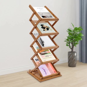 Expositor portátil y ligero para suelo; estante plegable de bambú de cinco niveles para revistas, ideal para oficinas y librerías. - Product Image 5