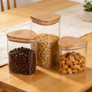 Organisateur de cuisine triangulaire pour sucre, sel, épices, herbes, aliments, grains de café, bocaux en verre avec couvercle en bambou hermétique, récipient - Product Image 2