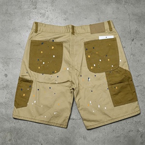 Shorts cargo pour homme, taille mi-haute, style streetwear peint, respirant, longueur bermuda, fermeture boutonnée, patchwork - Product Image 1