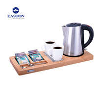 Bouilloire électrique sans fil en acier inoxydable EASTON pour chambre d'hôtel avec protection anti-ébullition à sec et plateau de bienvenue pour café