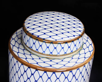 Nouvel ensemble de 3 pièces en céramique et porcelaine de style chinois moderne, motif quadrillé bleu et blanc, vase cylindrique de rangement, pot décoratif fait main pour la maison