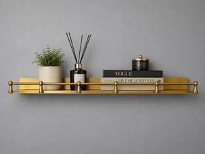 Étagère murale flottante en laiton massif avec rail de galerie en laiton antique, étagère de rangement moderne pour salon, chambre et maison - Product Image 1